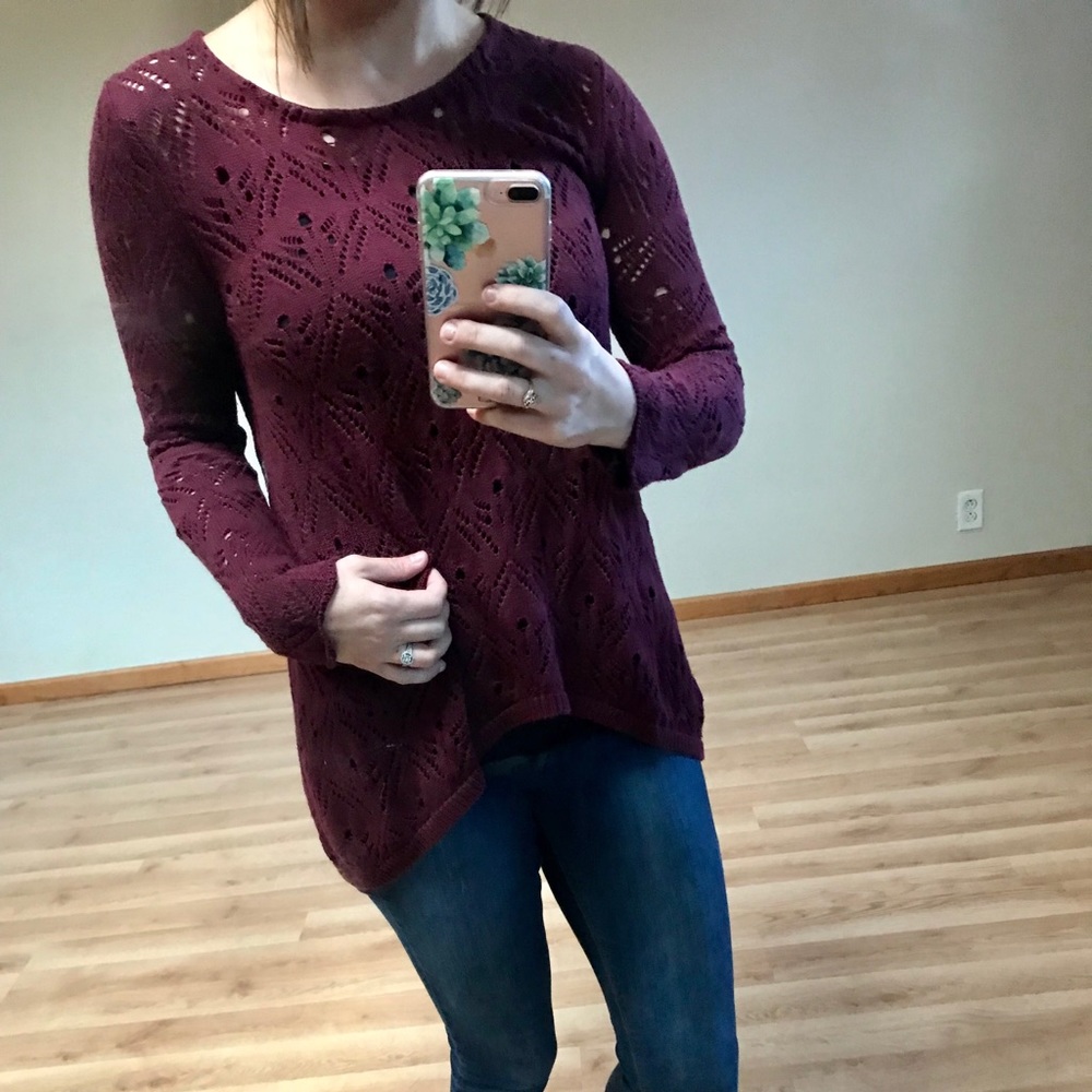 Grace and Lace maroon sweater w/ tie back detail.
